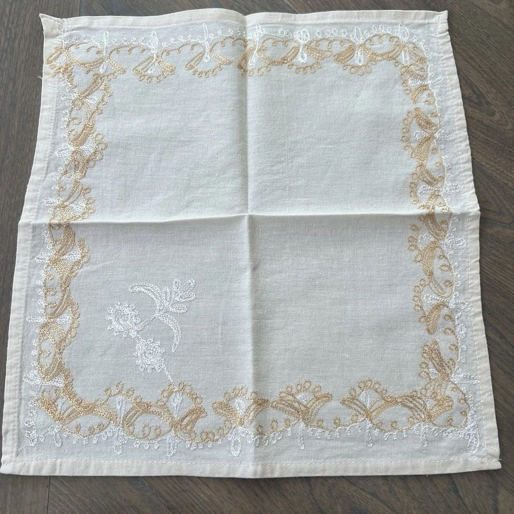 Vintage Aghabani Embroidered Orientalist Cotton Silk Tablecloth + 10 Napkins